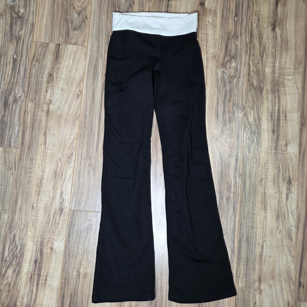 Forever 21 Fold Over Yoga Pants Full Length XS Black White Acubi